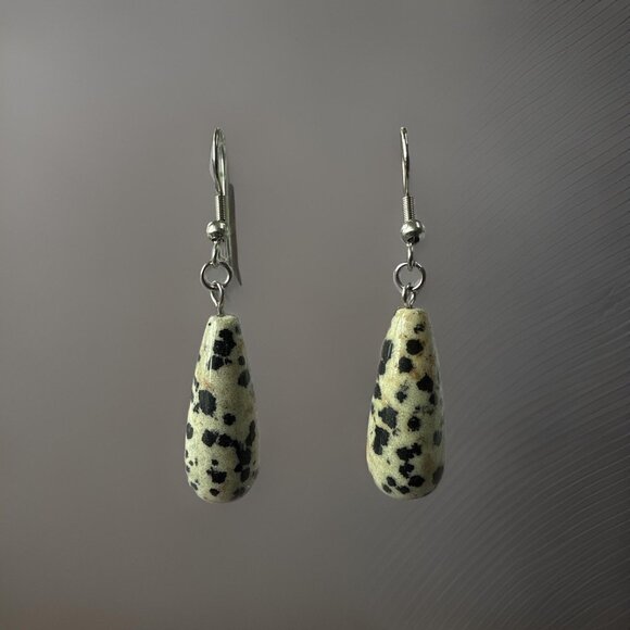 Earrings Dalmatian Jasper Tear drop shaped gemstone jewelry fashion accessories - Picture 4 of 5